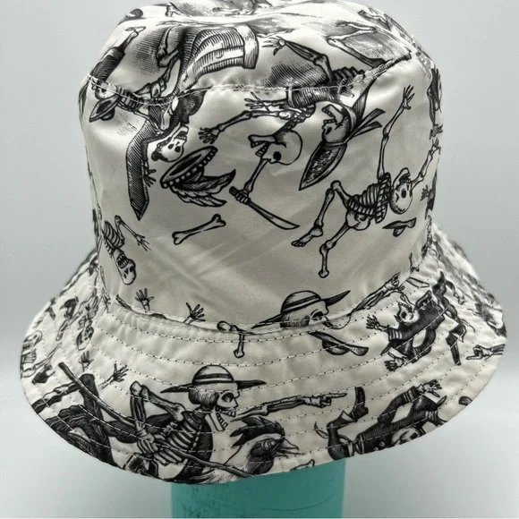 Espolon Tequila Reversible Black Bucket Hat Skeletons Graphic All Over Print - Picture 7 of 15